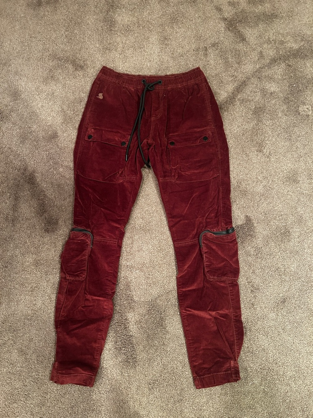 Kuwalla Corduroy Utility Cargo Pants Red Drawstring Slim Fit NWT